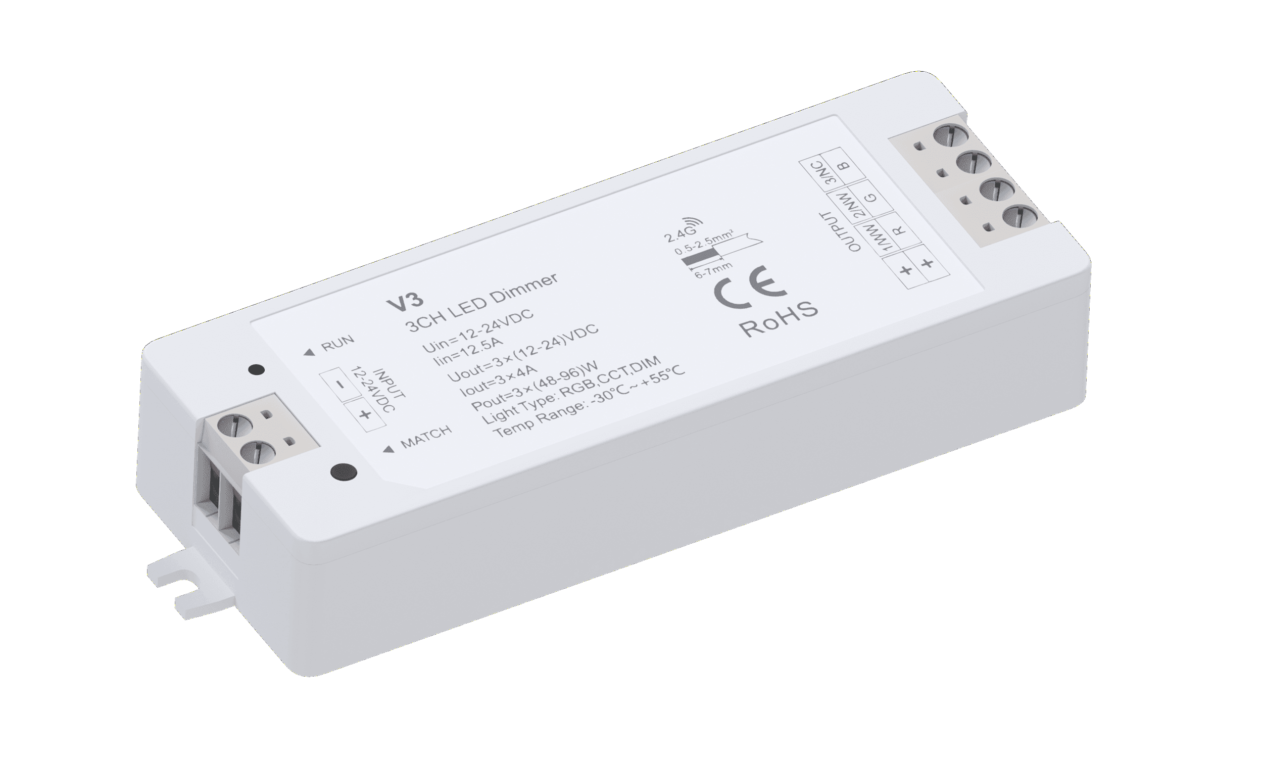 Контролер V3 12-24в 3А (3 канала) RGB або CCT або DIM (Пульт 2.4G підбирається окремо та не входить в комплект)